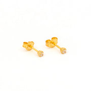 2MM Cubic Zirconia 24K Pure Gold Plated Ear Studs