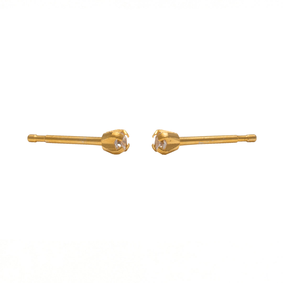 2MM Cubic Zirconia 24K Pure Gold Plated Ear Studs