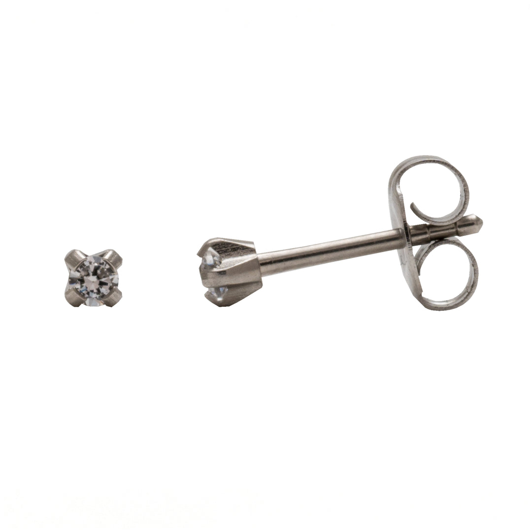 2MM Cubic Zirconia Allergy-Free Stainless Steel Ear Studs