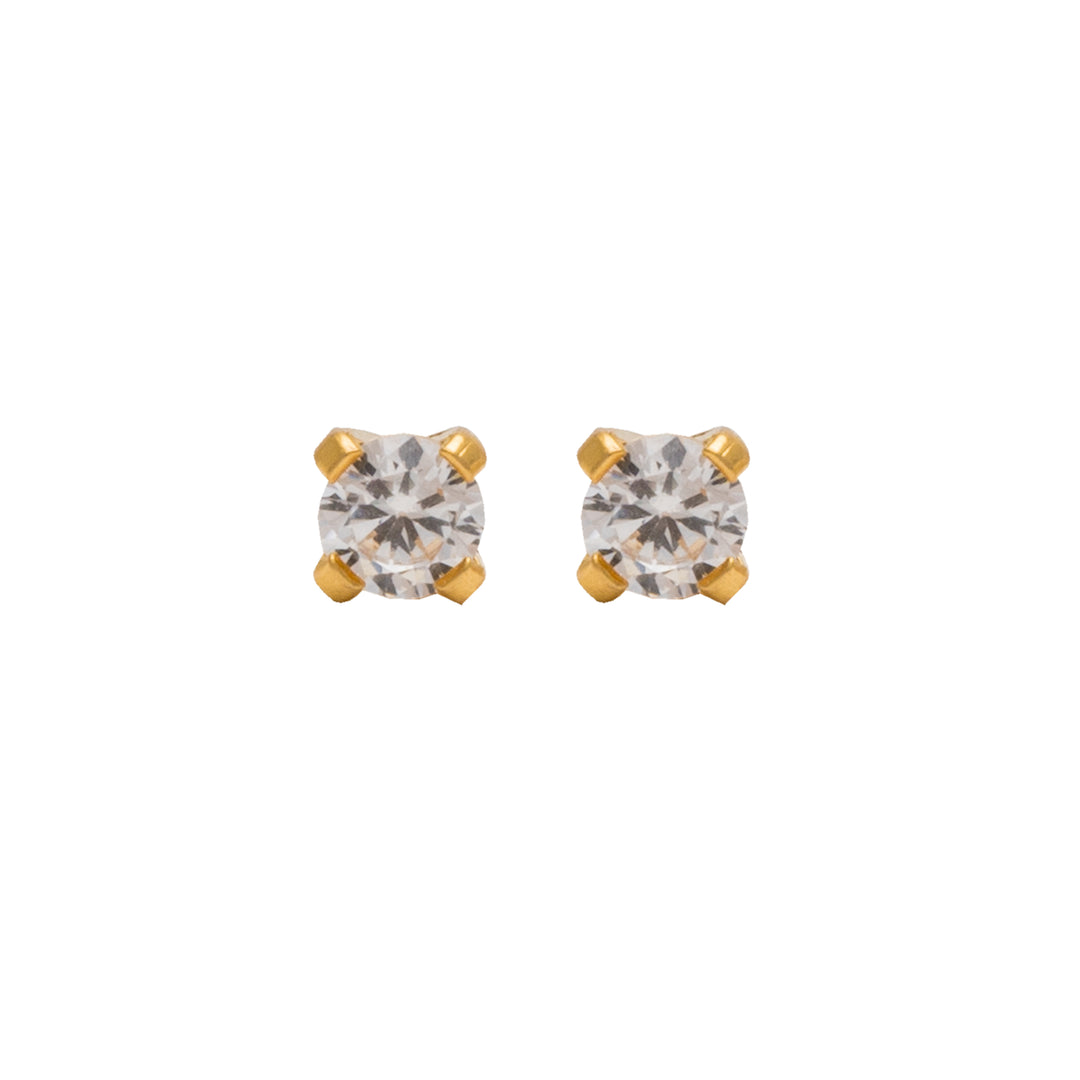3MM Cubic Zirconia 24K Pure Gold Plated Ear Studs