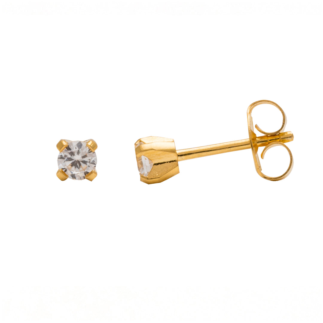 3MM Cubic Zirconia 24K Pure Gold Plated Ear Studs
