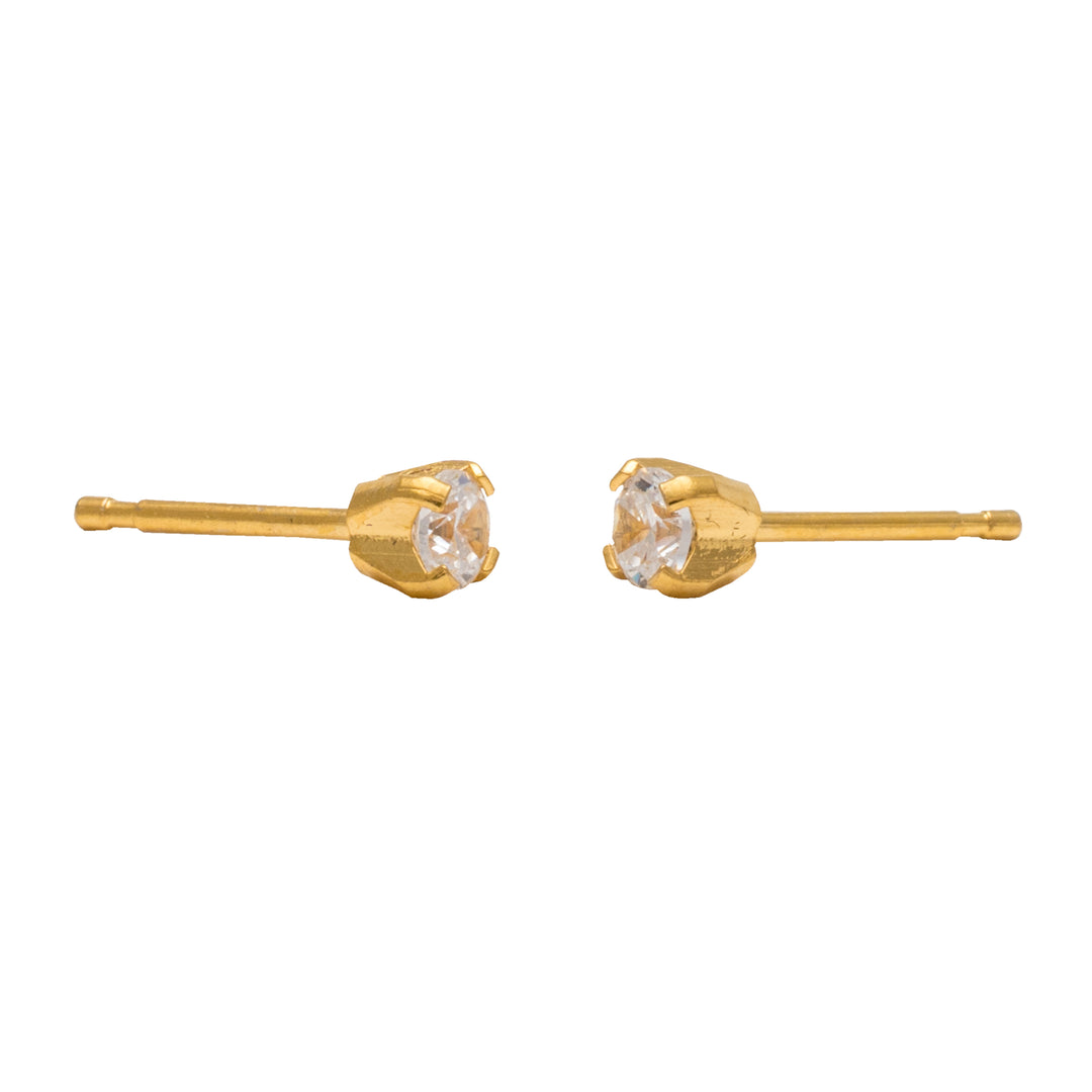 3MM Cubic Zirconia 24K Pure Gold Plated Ear Studs