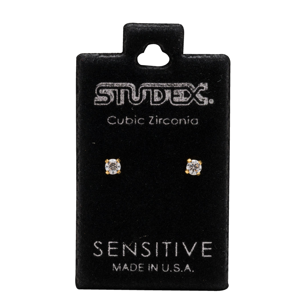 3MM Cubic Zirconia 24K Pure Gold Plated Ear Studs