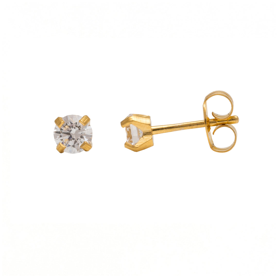 4MM Cubic Zirconia 24K Pure Gold Plated Ear Studs