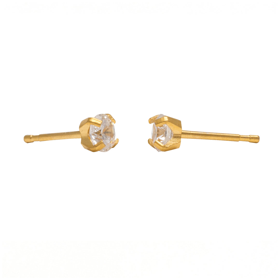 4MM Cubic Zirconia 24K Pure Gold Plated Ear Studs