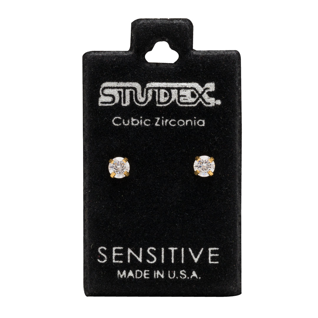 4MM Cubic Zirconia 24K Pure Gold Plated Ear Studs