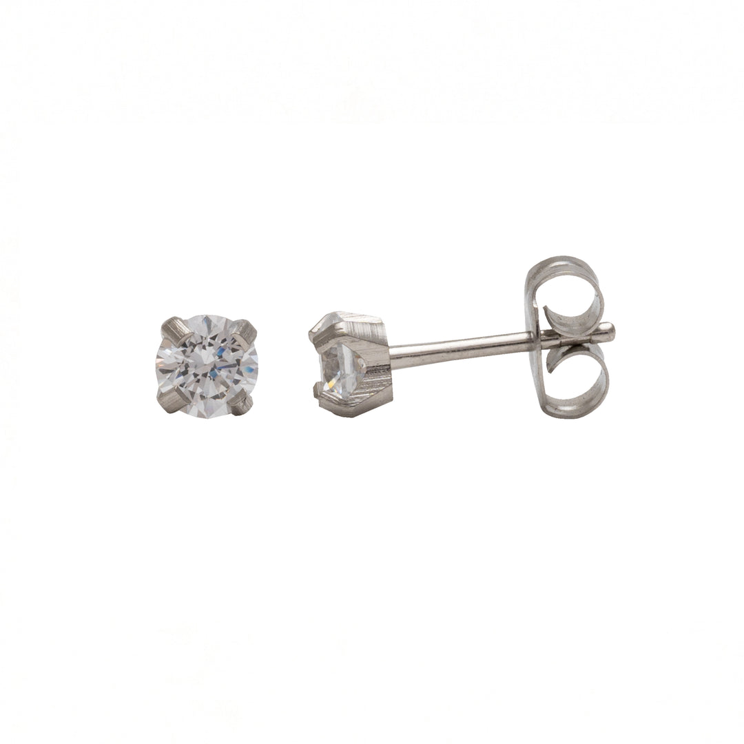 4MM Cubic Zirconia Allergy-Free Stainless Steel Ear Studs
