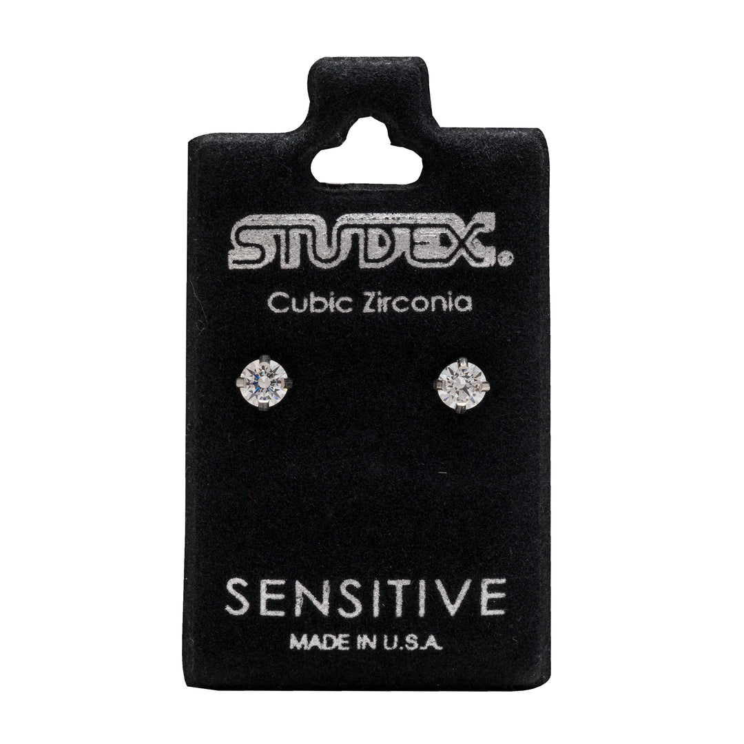 4MM Cubic Zirconia Allergy-Free Stainless Steel Ear Studs
