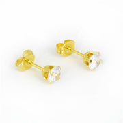 5MM Cubic Zirconia 24K Pure Gold Plated Ear Studs