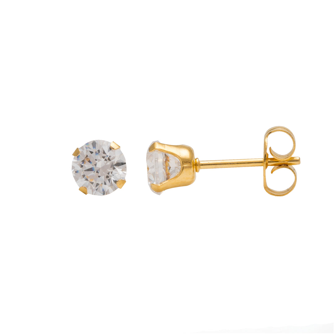 5MM Cubic Zirconia 24K Pure Gold Plated Ear Studs
