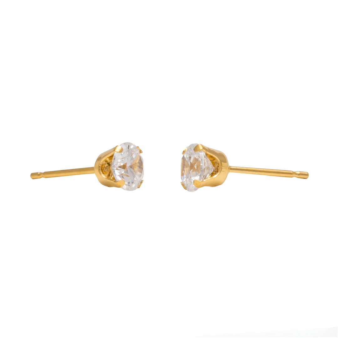 5MM Cubic Zirconia 24K Pure Gold Plated Ear Studs