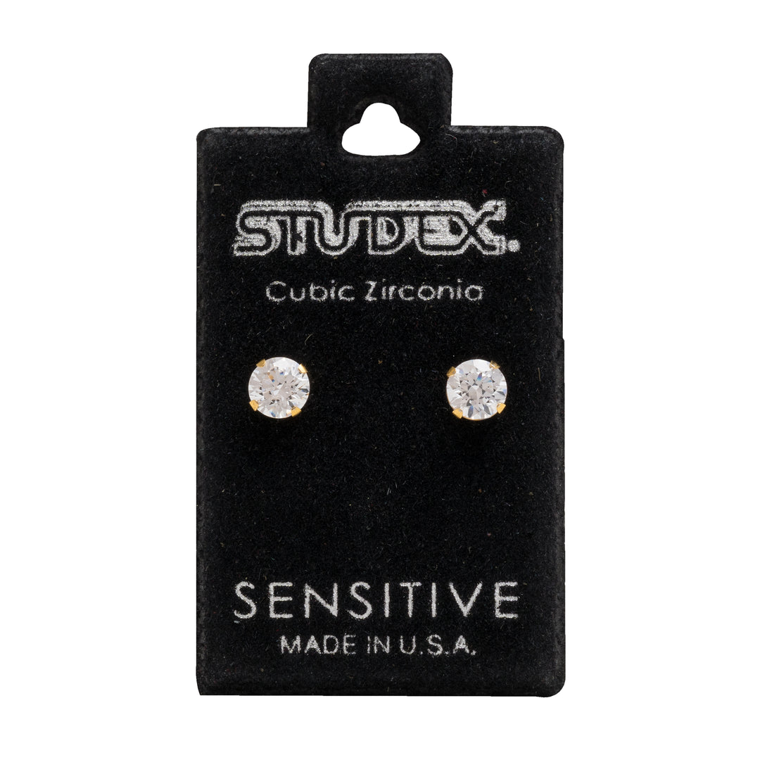 5MM Cubic Zirconia 24K Pure Gold Plated Ear Studs