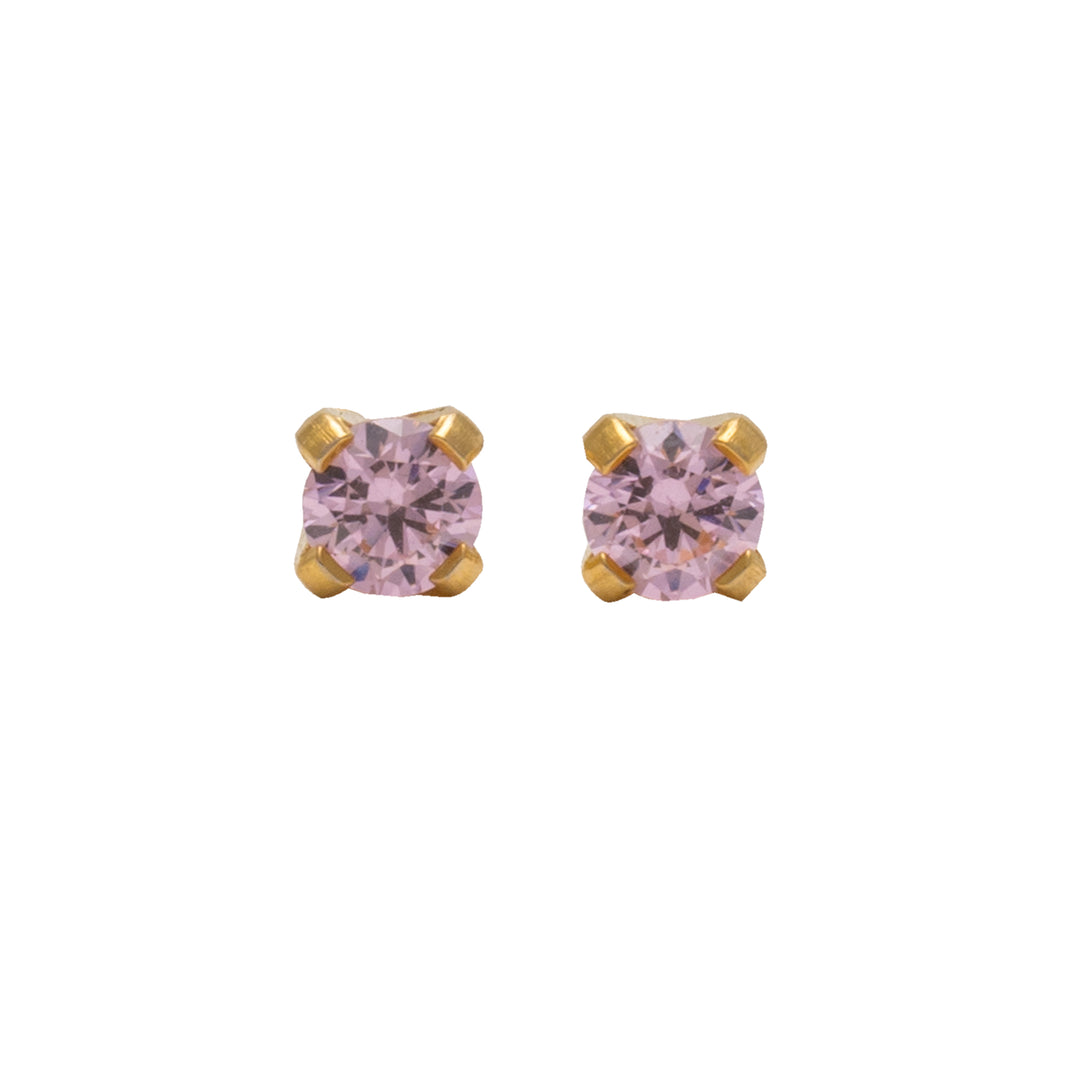 3MM Pink Cubic Zirconia 24K Pure Gold Plated Ear Studs