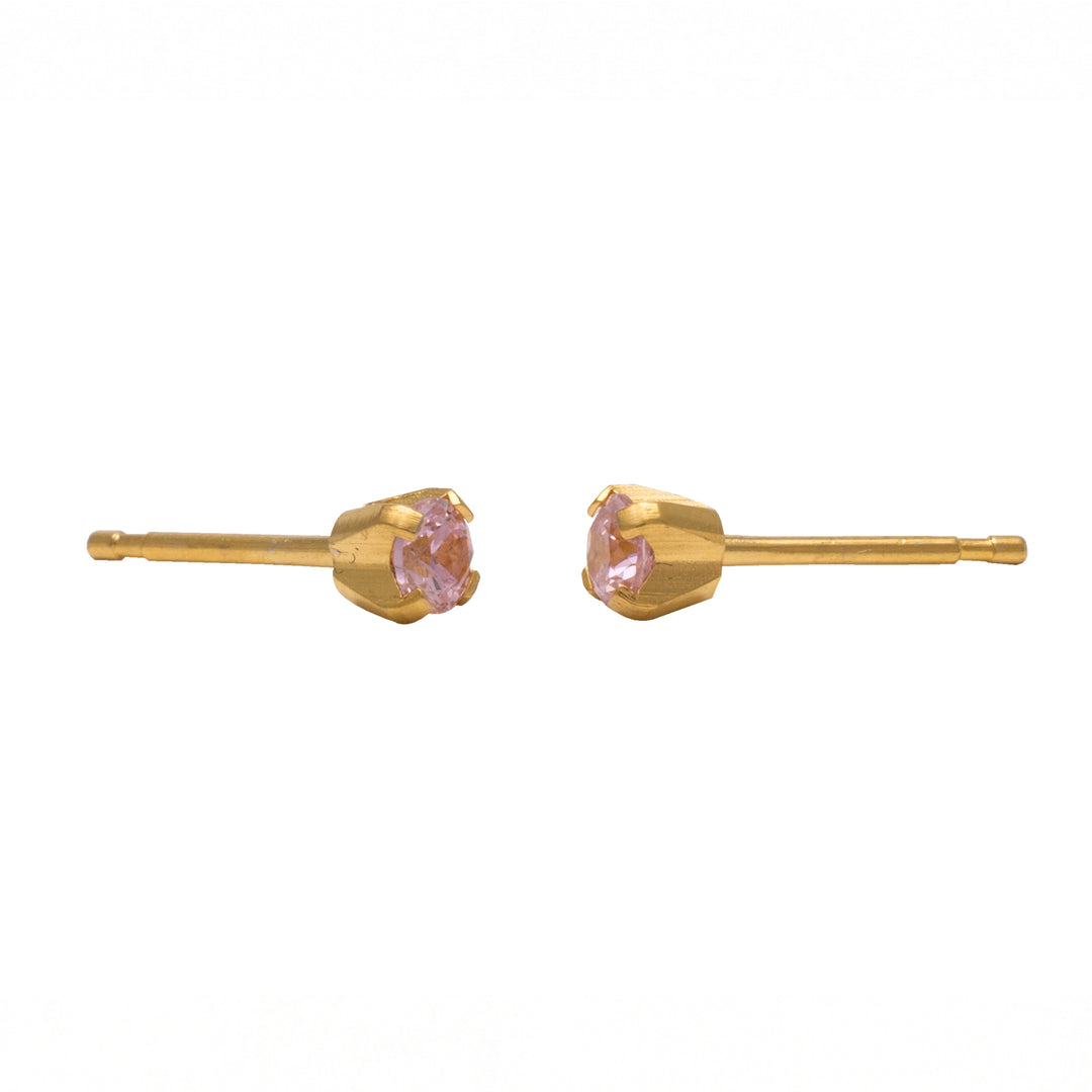 3MM Pink Cubic Zirconia 24K Pure Gold Plated Ear Studs