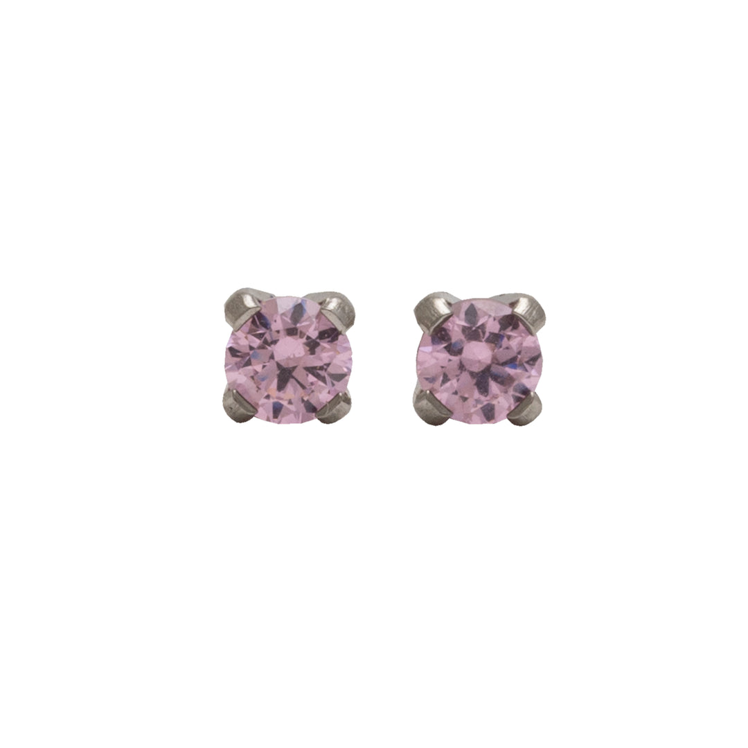 3MM Pink Cubic Zirconia  Allergy-Free Stainless Steel Ear Studs