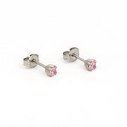 3MM Pink Cubic Zirconia  Allergy-Free Stainless Steel Ear Studs