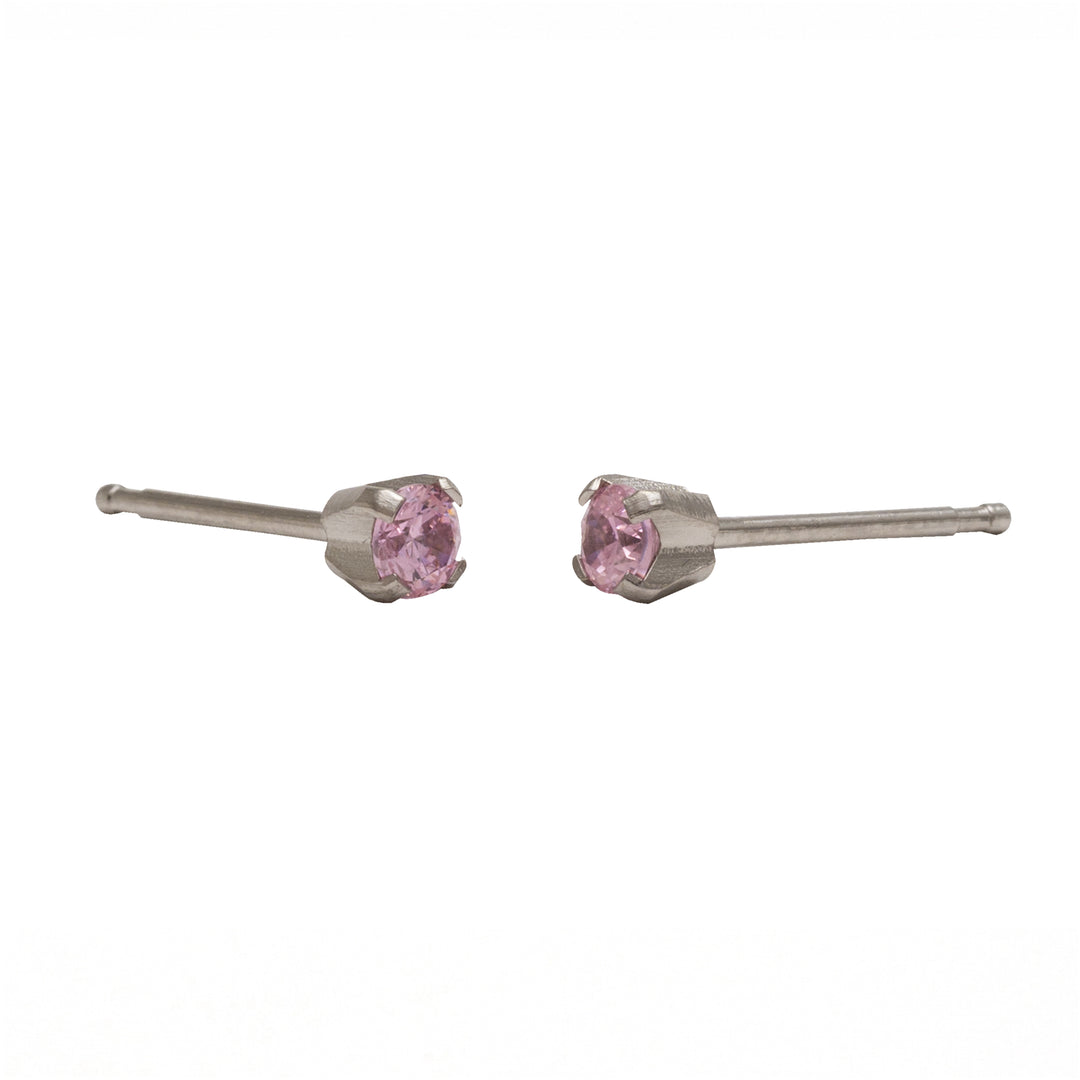 3MM Pink Cubic Zirconia  Allergy-Free Stainless Steel Ear Studs