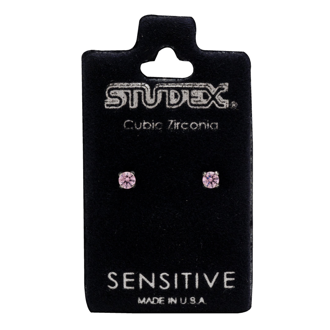 3MM Pink Cubic Zirconia  Allergy-Free Stainless Steel Ear Studs
