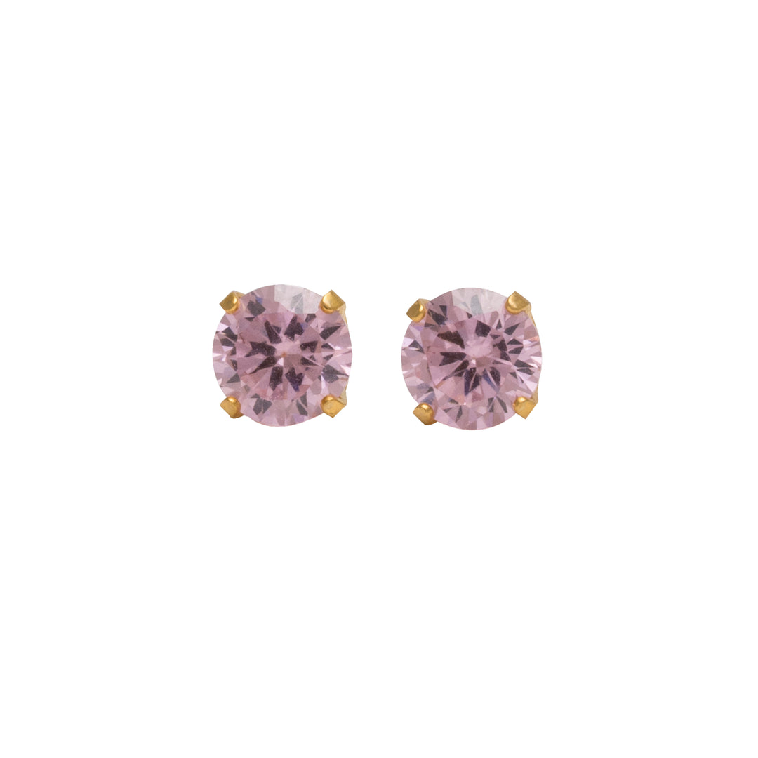 5MM Cubic Zirconia Pink 24K Pure Gold Plated Ear Studs