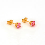 5MM Cubic Zirconia Pink 24K Pure Gold Plated Ear Studs