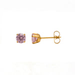 Load image into Gallery viewer, 5MM Cubic Zirconia Pink 24K Pure Gold Plated Ear Studs
