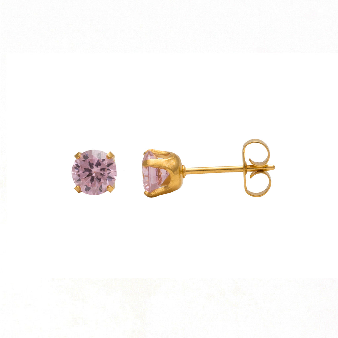 5MM Cubic Zirconia Pink 24K Pure Gold Plated Ear Studs