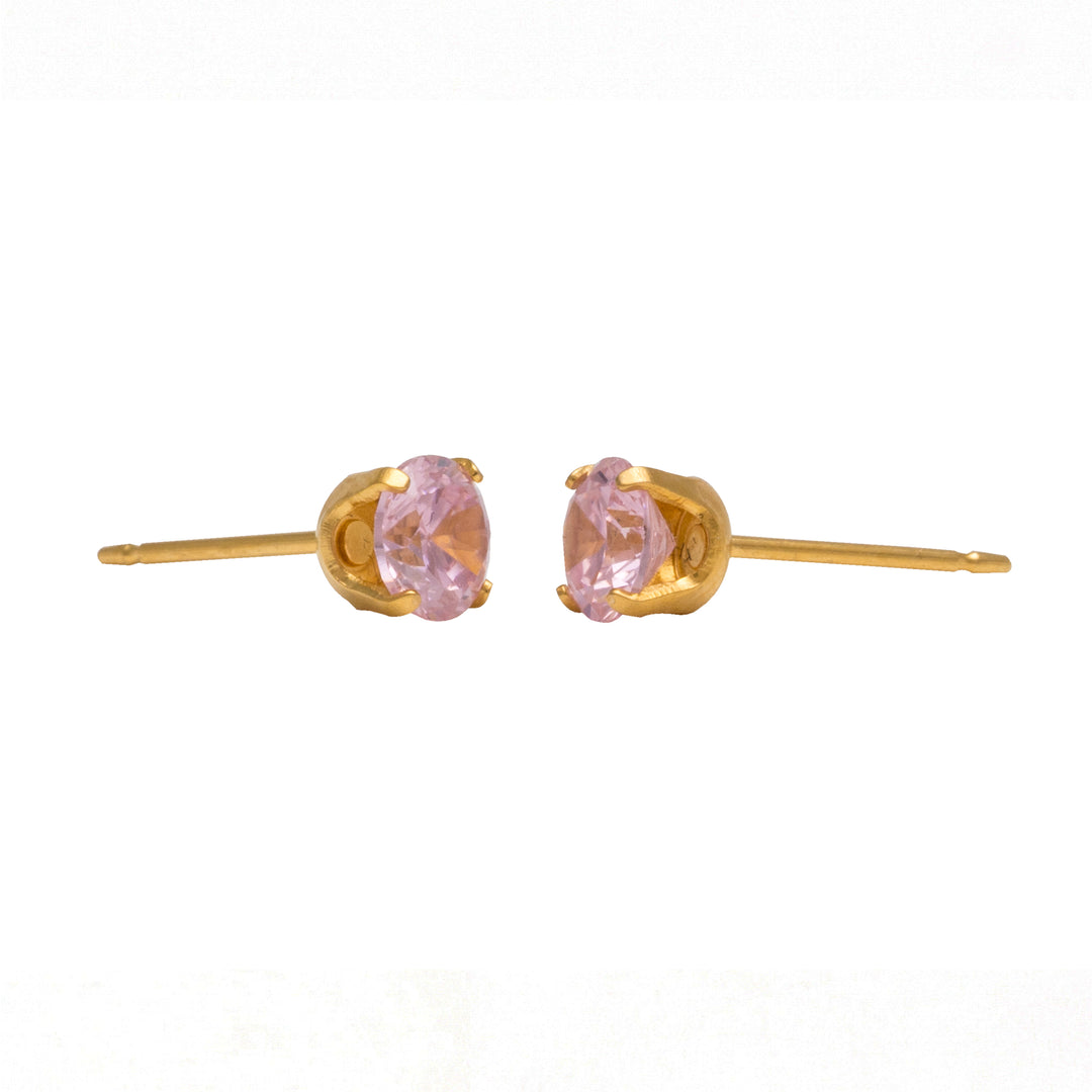 5MM Cubic Zirconia Pink 24K Pure Gold Plated Ear Studs