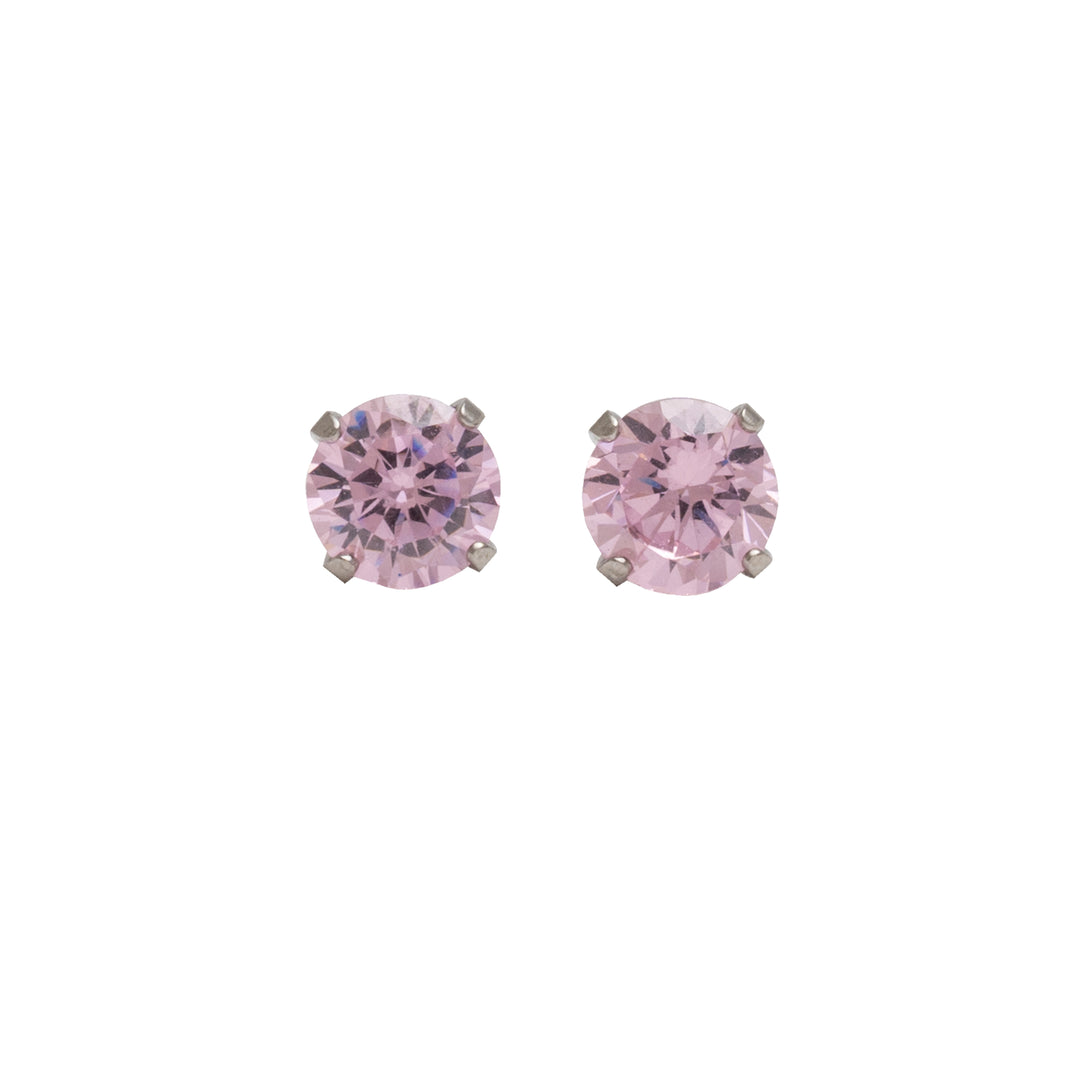 5MM Cubic Zirconia Pink Allergy-Free Stainless Steel Ear Studs