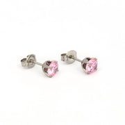 5MM Cubic Zirconia Pink Allergy-Free Stainless Steel Ear Studs