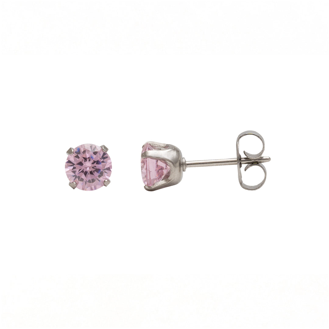 5MM Cubic Zirconia Pink Allergy-Free Stainless Steel Ear Studs