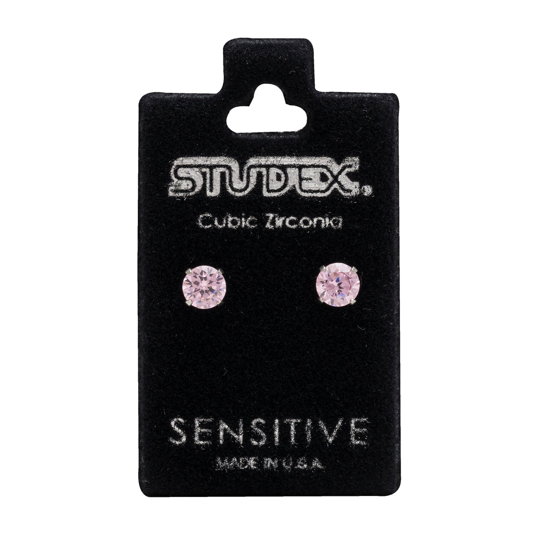 5MM Cubic Zirconia Pink Allergy-Free Stainless Steel Ear Studs