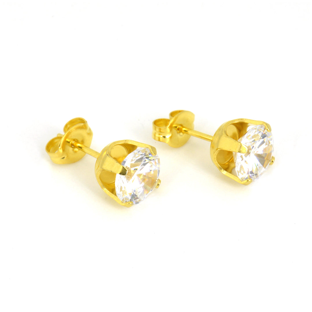 7MM Cubic Zirconia 24K Pure Gold Plated Ear Studs