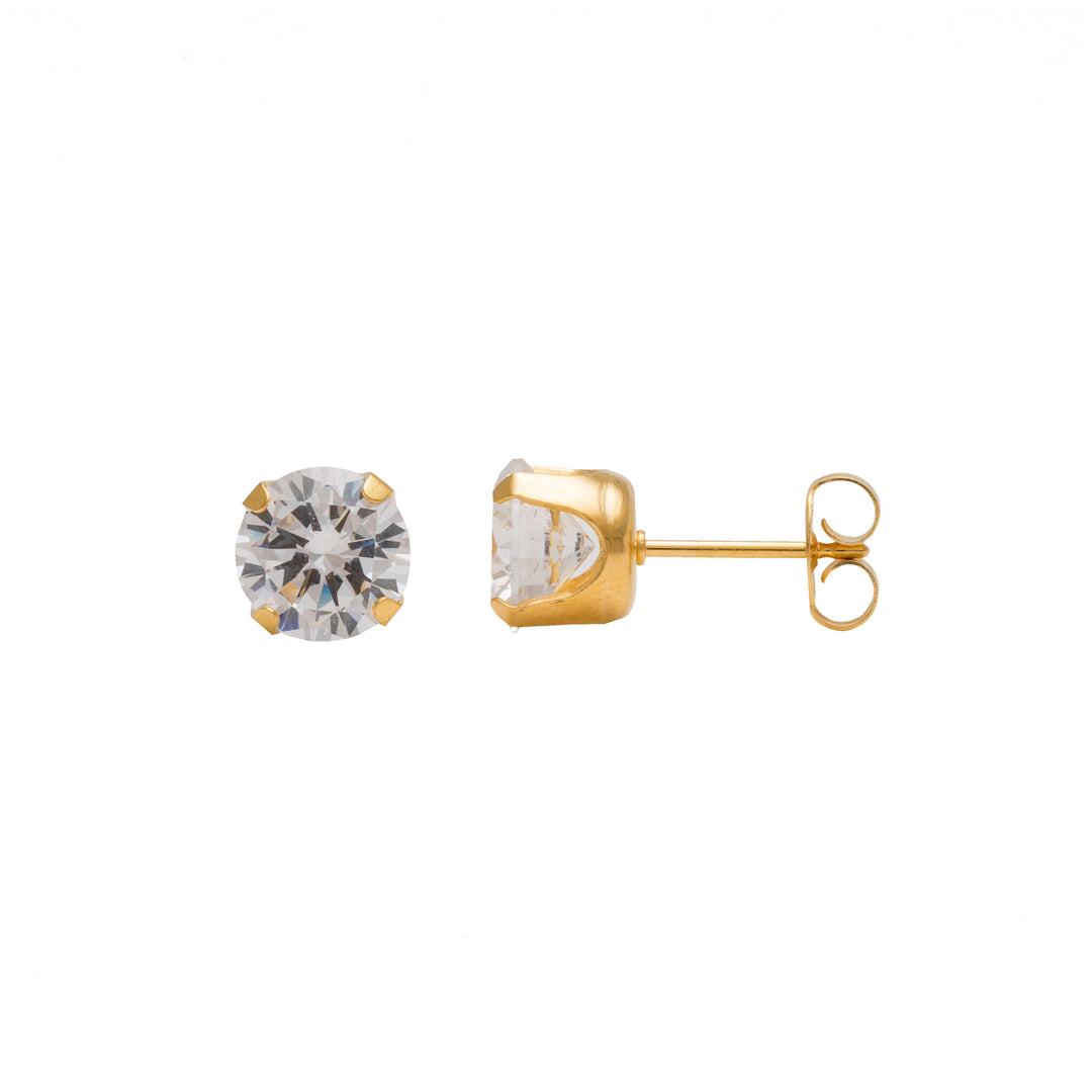 7MM Cubic Zirconia 24K Pure Gold Plated Ear Studs