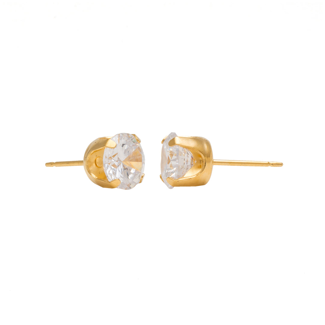 7MM Cubic Zirconia 24K Pure Gold Plated Ear Studs