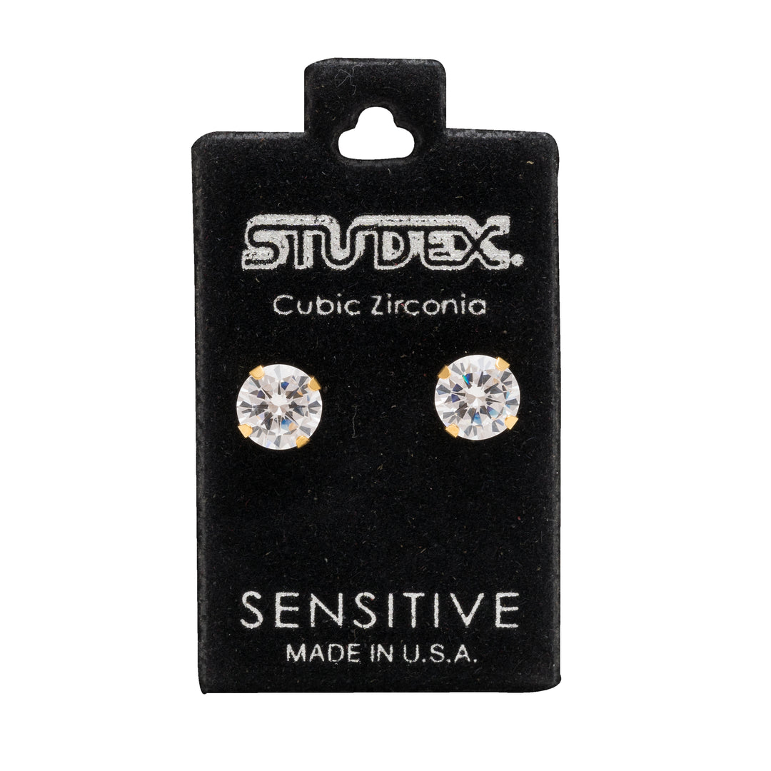 7MM Cubic Zirconia 24K Pure Gold Plated Ear Studs