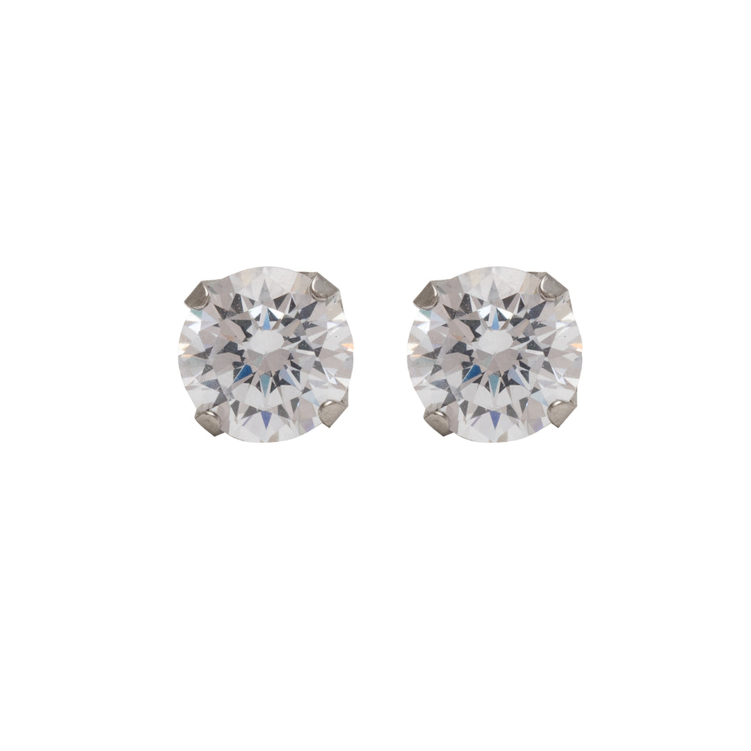 7MM Cubic Zirconia Allergy-Free Stainless Steel Ear Studs