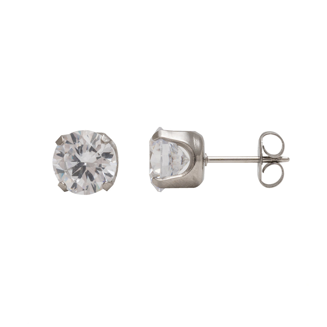 7MM Cubic Zirconia Allergy-Free Stainless Steel Ear Studs