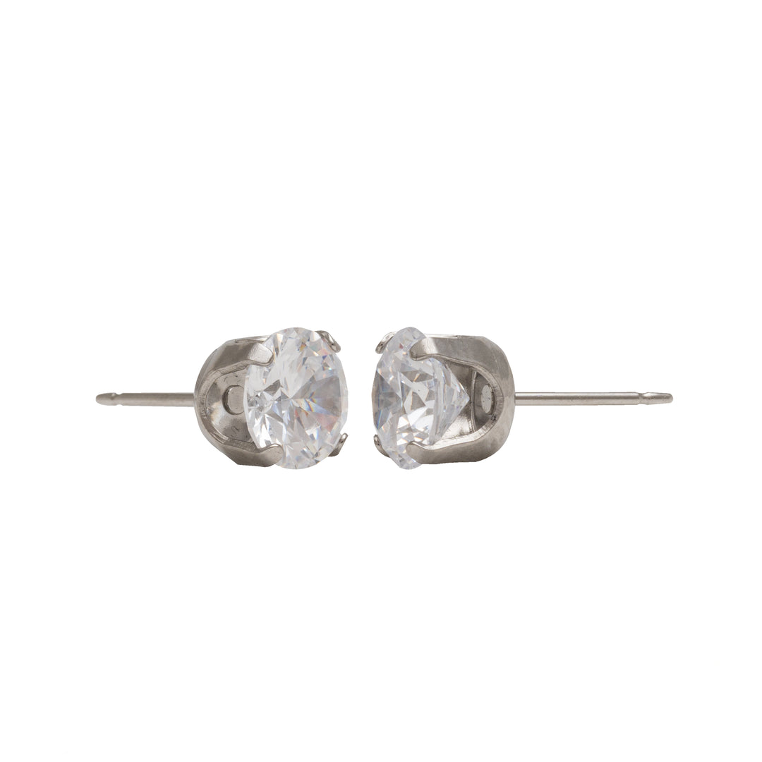 7MM Cubic Zirconia Allergy-Free Stainless Steel Ear Studs
