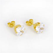 7*7MM Cubic Zirconia Princess Cut 24K Pure Gold Plated Ear Studs