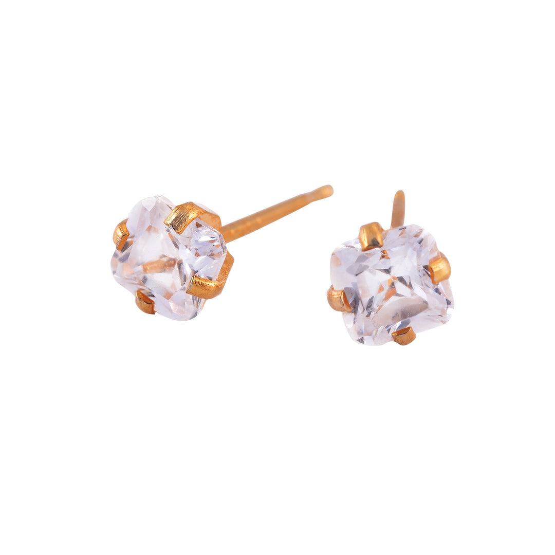 7*7MM Cubic Zirconia Princess Cut 24K Pure Gold Plated Ear Studs