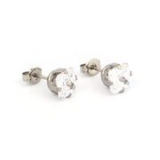 7*7MM Cubic Zirconia Princess Cut Allergy-Free Stainless Steel Ear Studs