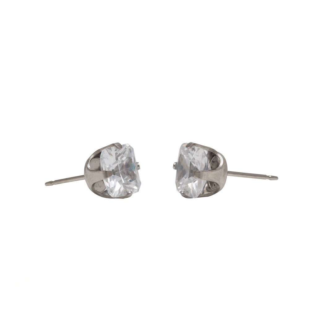 7*7MM Cubic Zirconia Princess Cut Allergy-Free Stainless Steel Ear Studs