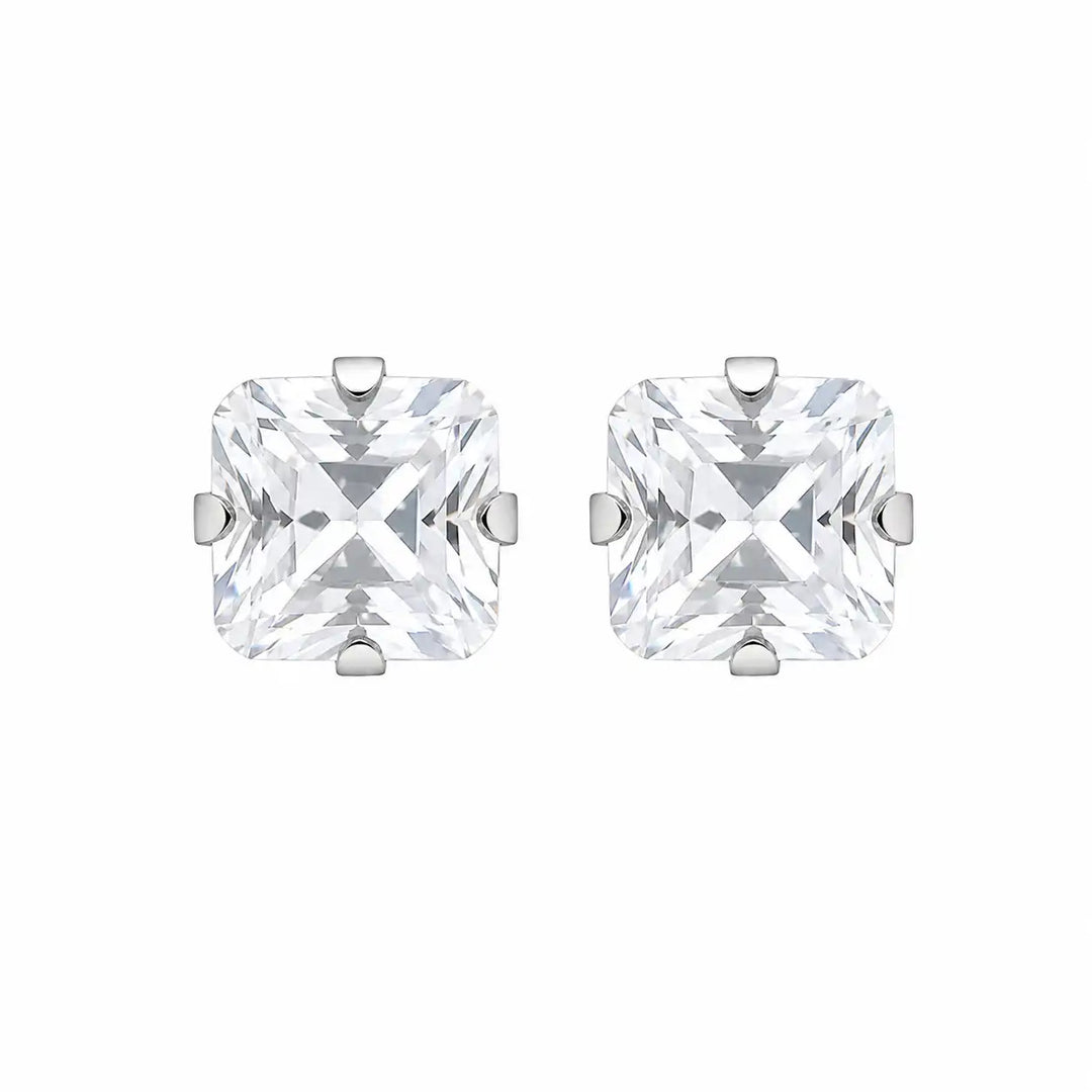 4MM Cubic Zirconia Princess Cut Allergy-Free Stainless Steel Ear Studs