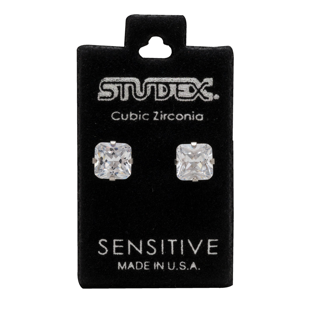 7*7MM Cubic Zirconia Princess Cut Allergy-Free Stainless Steel Ear Studs