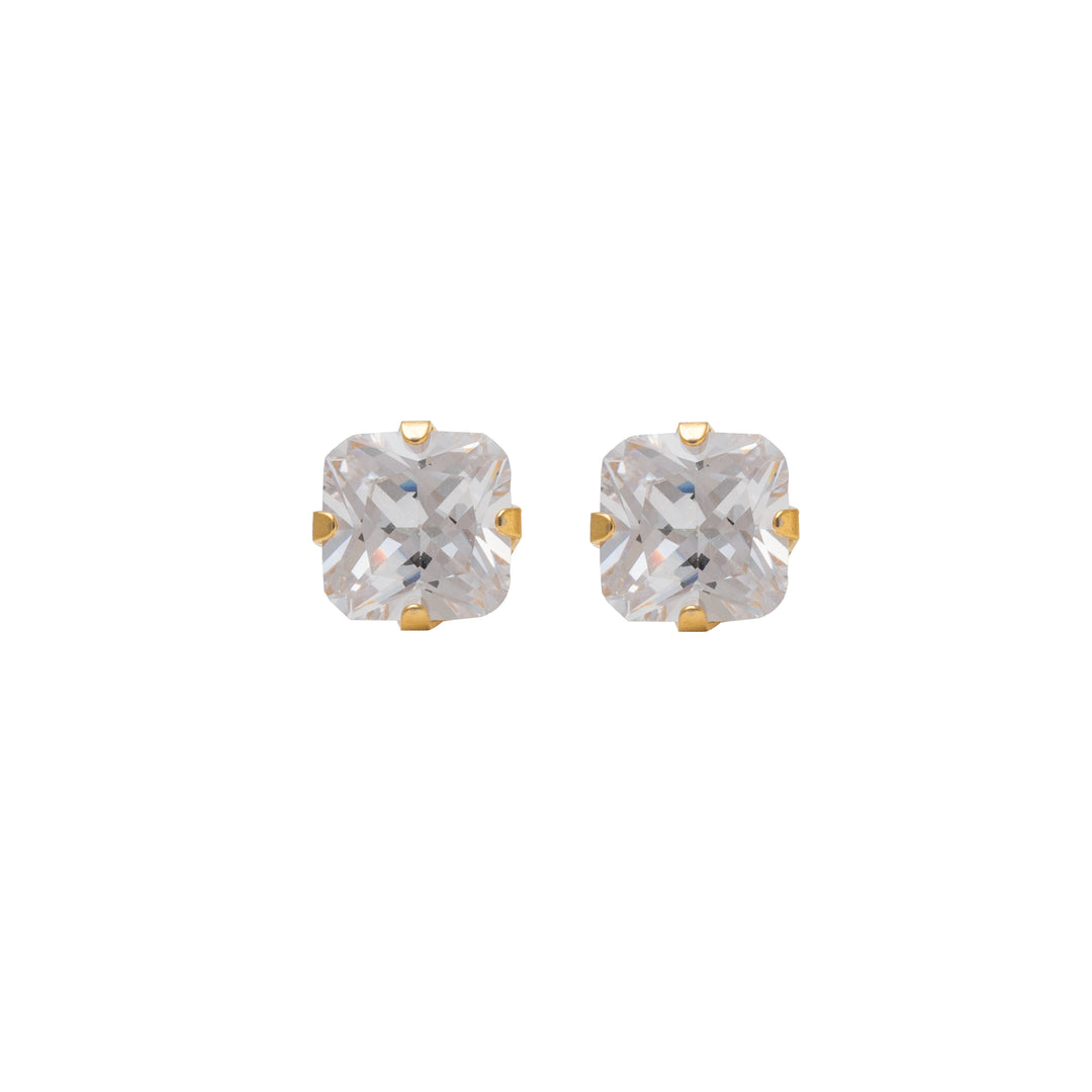 5*5MM Cubic Zirconia Princess Cut 24K Pure Gold Plated Ear Studs