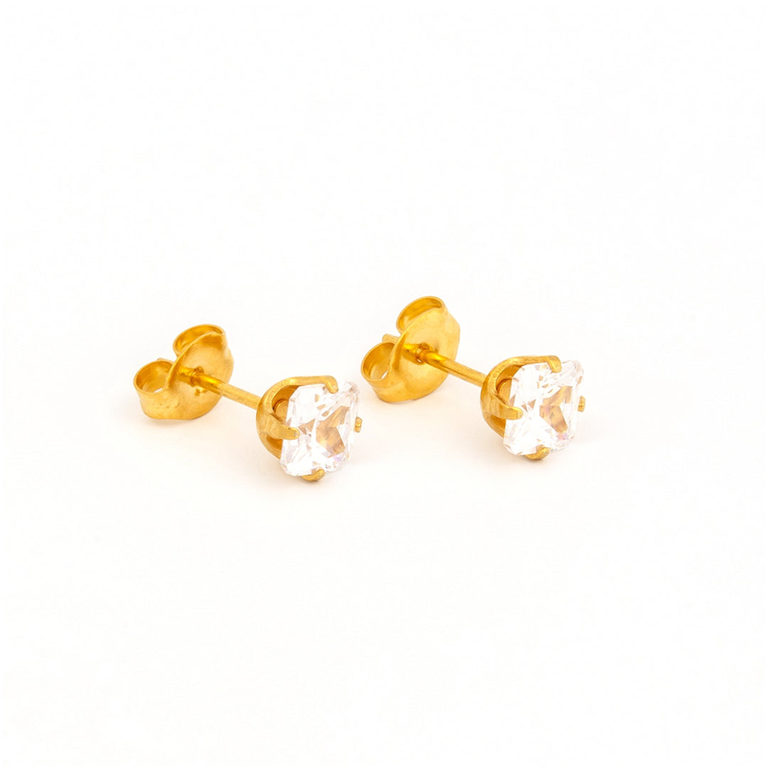 5*5MM Cubic Zirconia Princess Cut 24K Pure Gold Plated Ear Studs