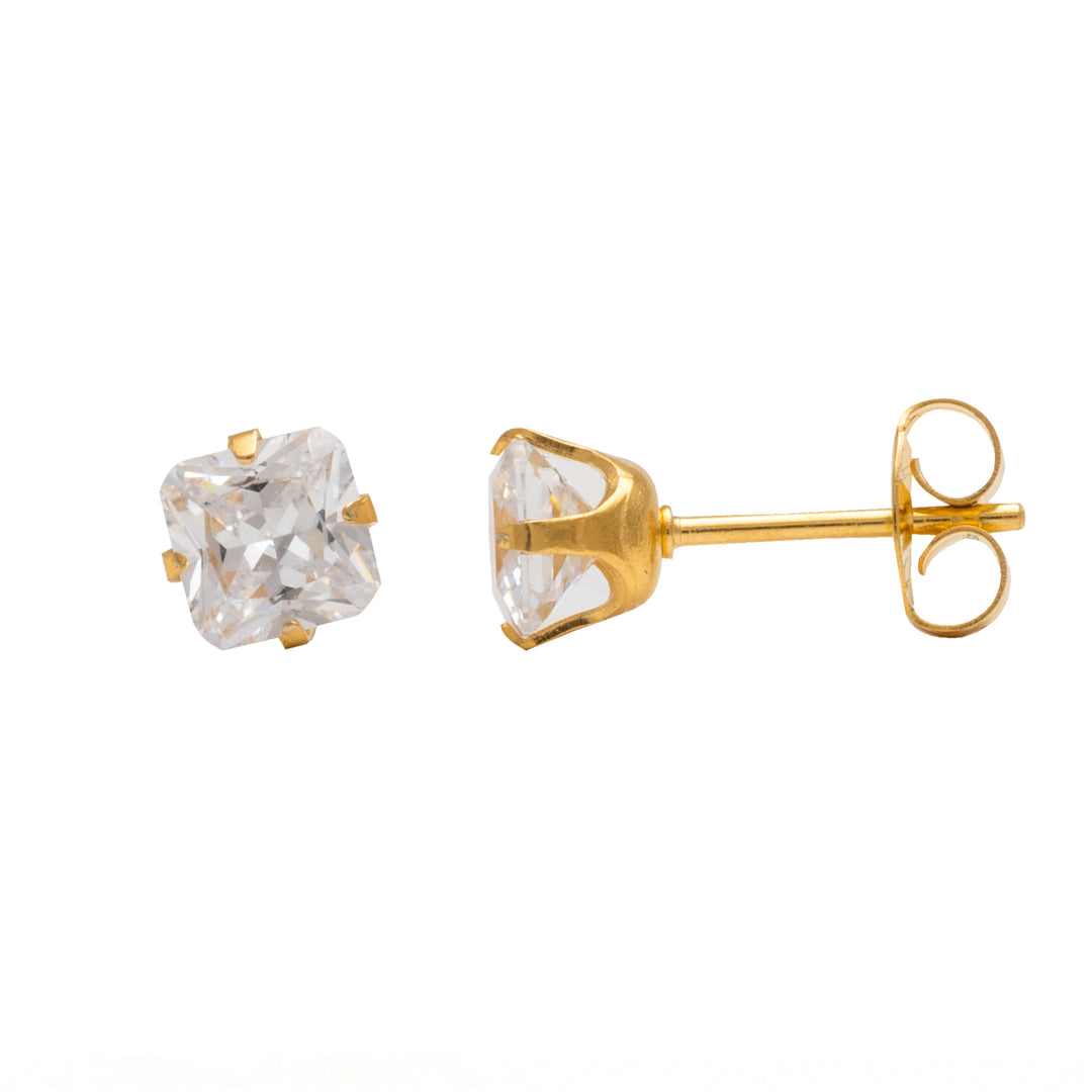 5*5MM Cubic Zirconia Princess Cut 24K Pure Gold Plated Ear Studs
