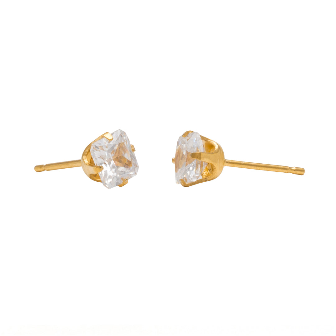 5*5MM Cubic Zirconia Princess Cut 24K Pure Gold Plated Ear Studs
