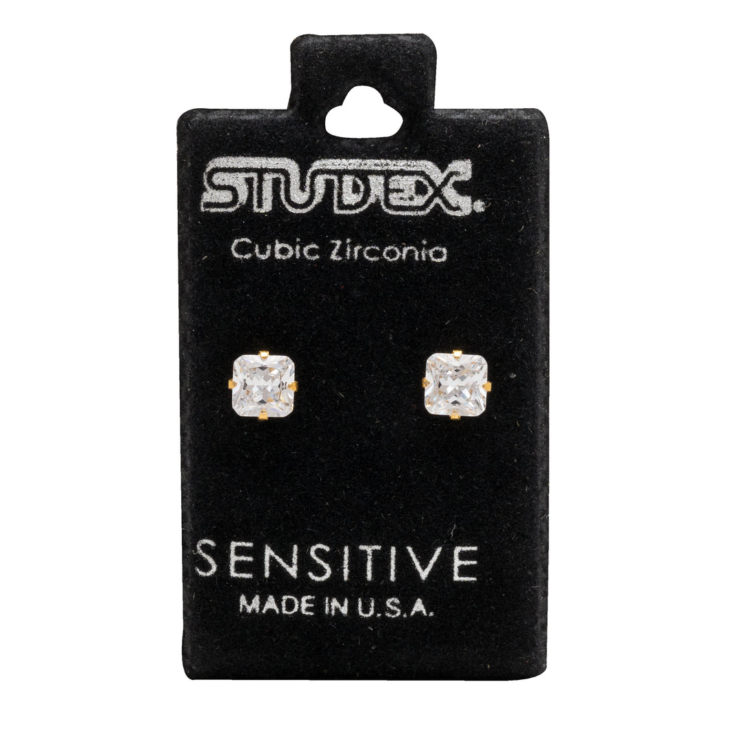 5*5MM Cubic Zirconia Princess Cut 24K Pure Gold Plated Ear Studs