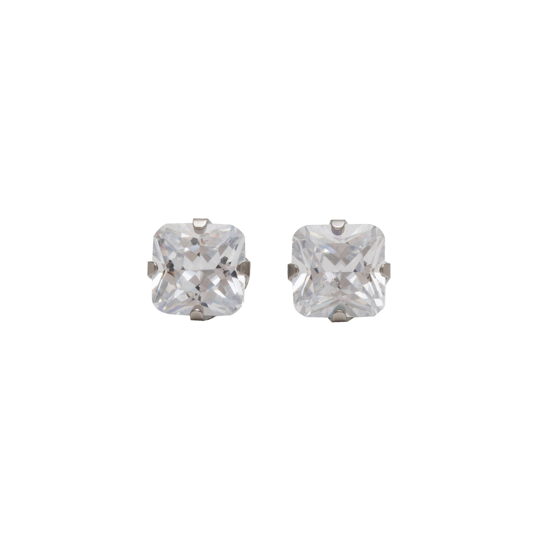 5*5MM Cubic Zirconia Princess Cut Allergy-Free Stainless Steel Ear Studs